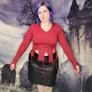 Gothic Scarlet darkness burgundy hooded lace-up top sz XL